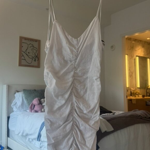 Zara Linen  Bodycon Ruched Spaghetti Strap Dress size xs - Picture 5 of 5